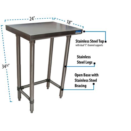 Bk Resources Stainless Steel Work Table With Open Base, Plastic Feet 24"Wx18"D SVTOB-1824